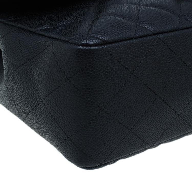 Pre Owned Chanel Black Quilted Caviar Leather Jumbo Classic Single Flap Bag