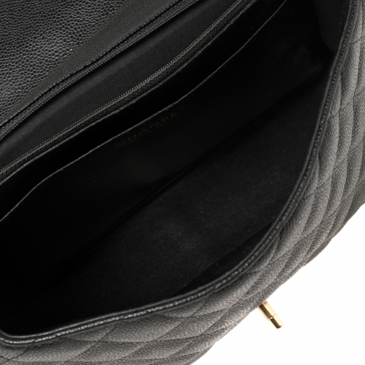 Pre Owned Chanel Black Quilted Caviar Leather Jumbo Classic Single Flap Bag
