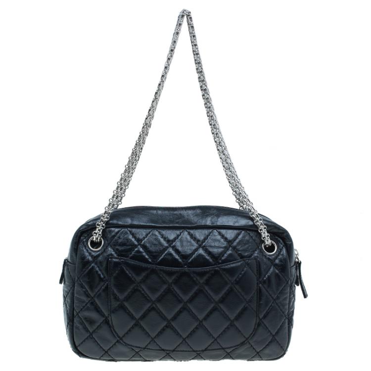 Pre Owned Chanel Black Quilted Crackled Leather Medium Reissue Camera Bag