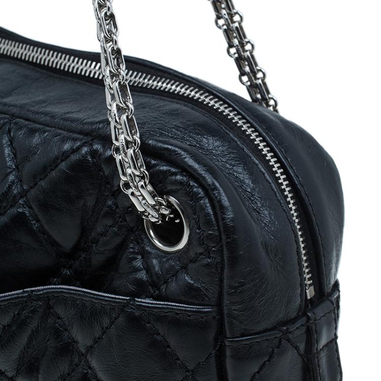 Pre Owned Chanel Black Quilted Crackled Leather Medium Reissue Camera Bag