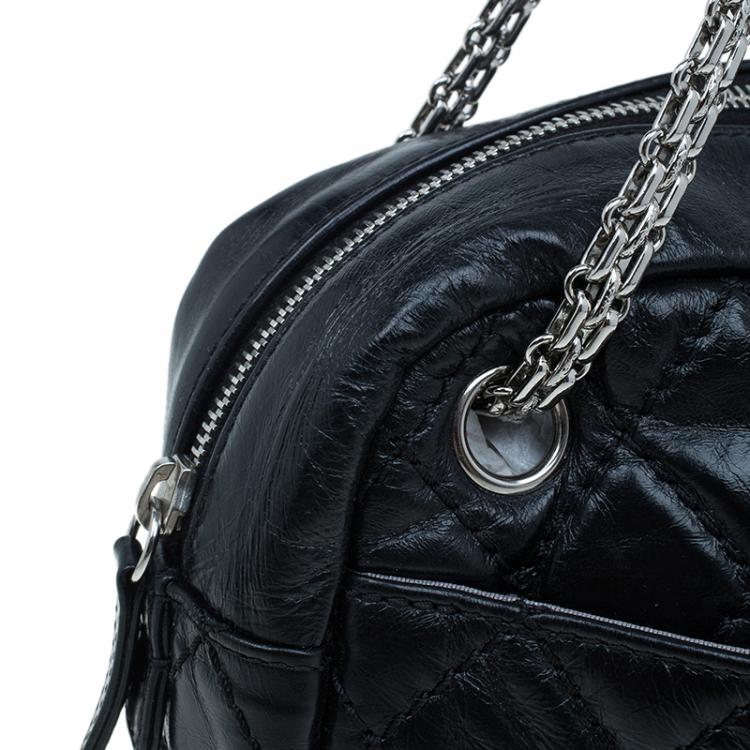 Pre Owned Chanel Black Quilted Crackled Leather Medium Reissue Camera Bag
