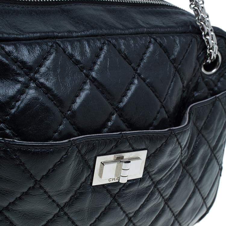 Pre Owned Chanel Black Quilted Crackled Leather Medium Reissue Camera Bag