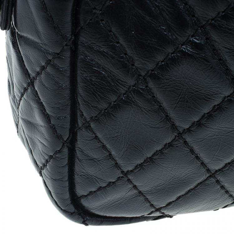 Pre Owned Chanel Black Quilted Crackled Leather Medium Reissue Camera Bag