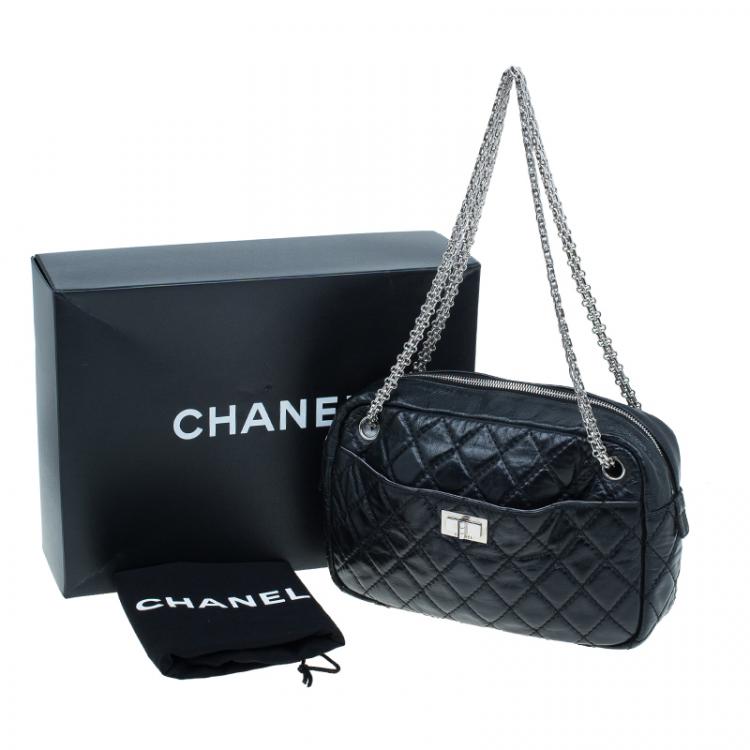 Pre Owned Chanel Black Quilted Crackled Leather Medium Reissue Camera Bag