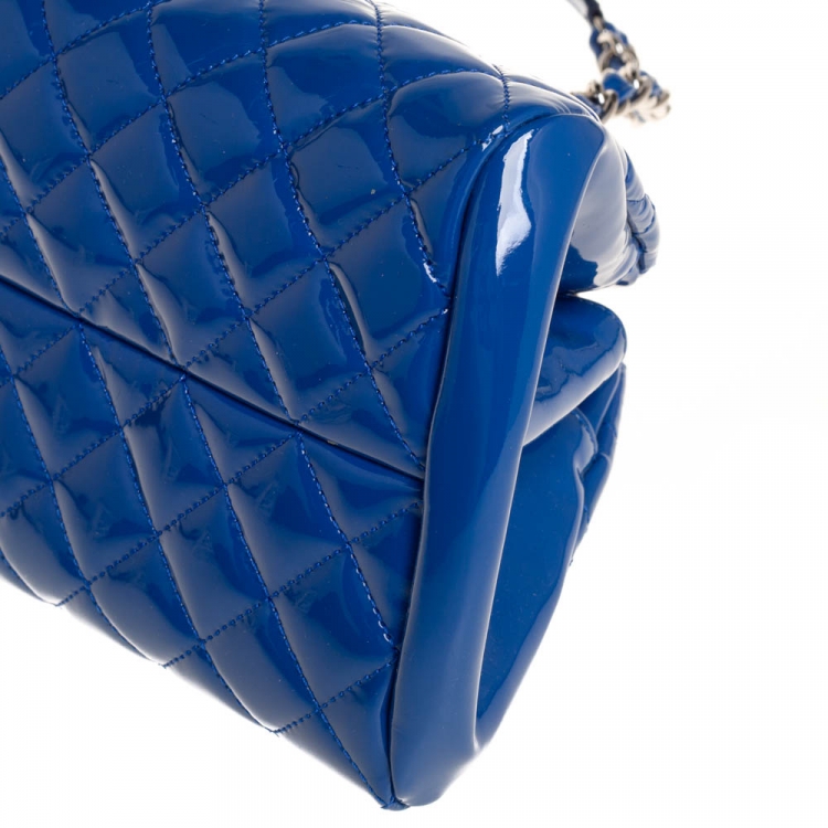 Pre Owned Chanel Blue Quilted Patent Medium Just Mademoiselle Bowling Bag