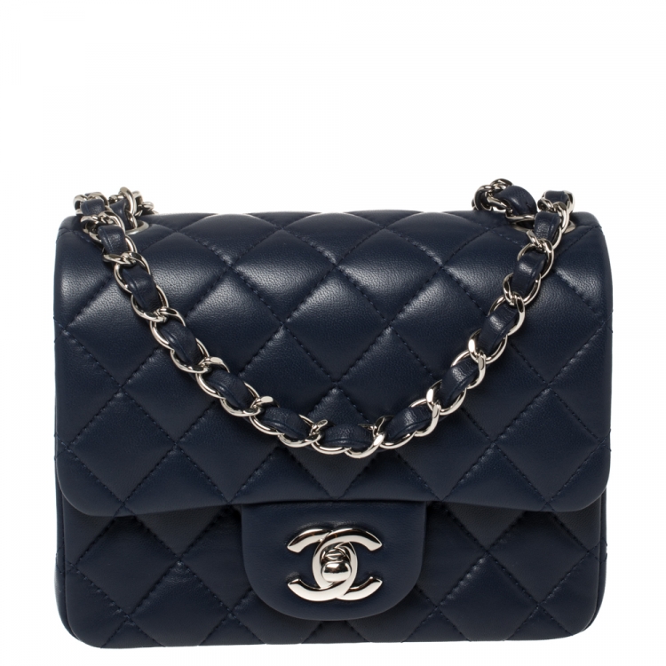 Chanel Navy Blue Quilted Lambskin Leather Mini Square Flap Bag Chanel | The  Luxury Closet