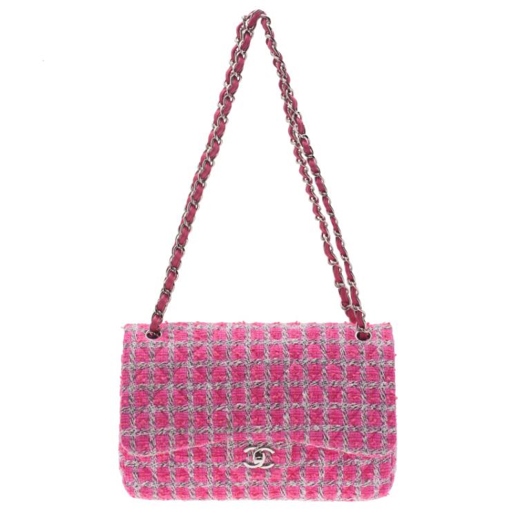 Chanel Pink Quilted Wool Tweed Jumbo Classic Double Flap Bag Chanel ...