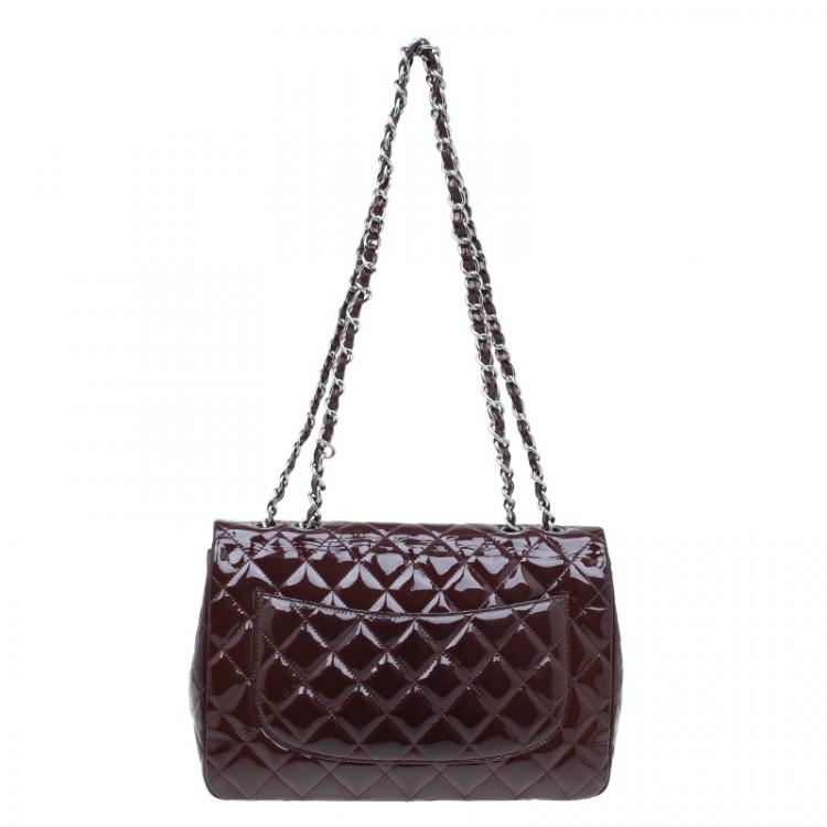 Pre Owned Chanel Burgundy Quilted Patent Leather Jumbo Classic Single Flap Bag