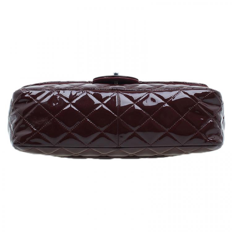 Pre Owned Chanel Burgundy Quilted Patent Leather Jumbo Classic Single Flap Bag