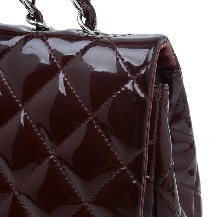 Pre Owned Chanel Burgundy Quilted Patent Leather Jumbo Classic Single Flap Bag