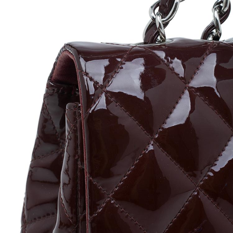 Pre Owned Chanel Burgundy Quilted Patent Leather Jumbo Classic Single Flap Bag