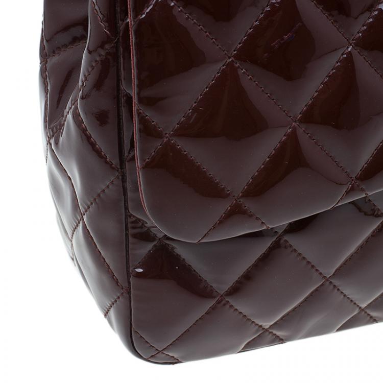 Pre Owned Chanel Burgundy Quilted Patent Leather Jumbo Classic Single Flap Bag