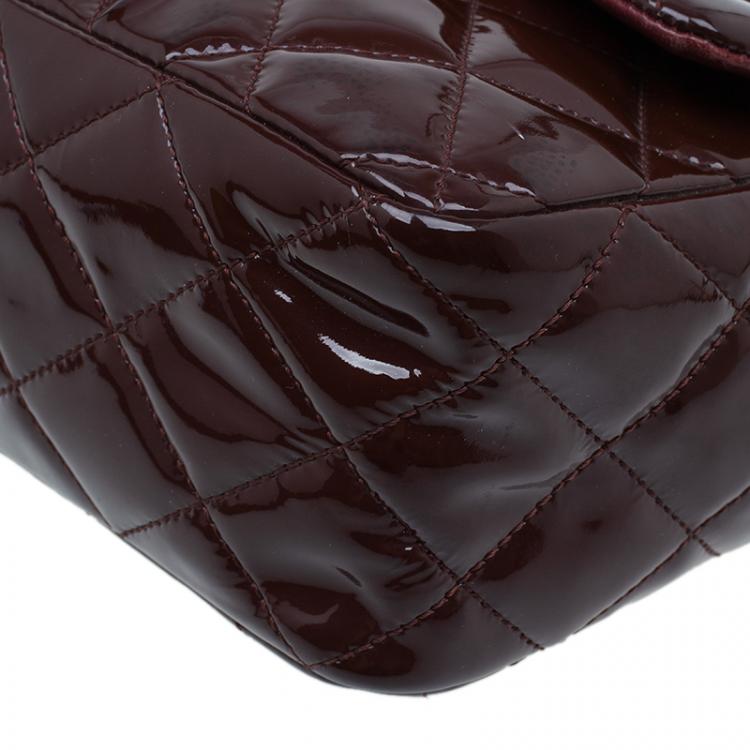 Pre Owned Chanel Burgundy Quilted Patent Leather Jumbo Classic Single Flap Bag
