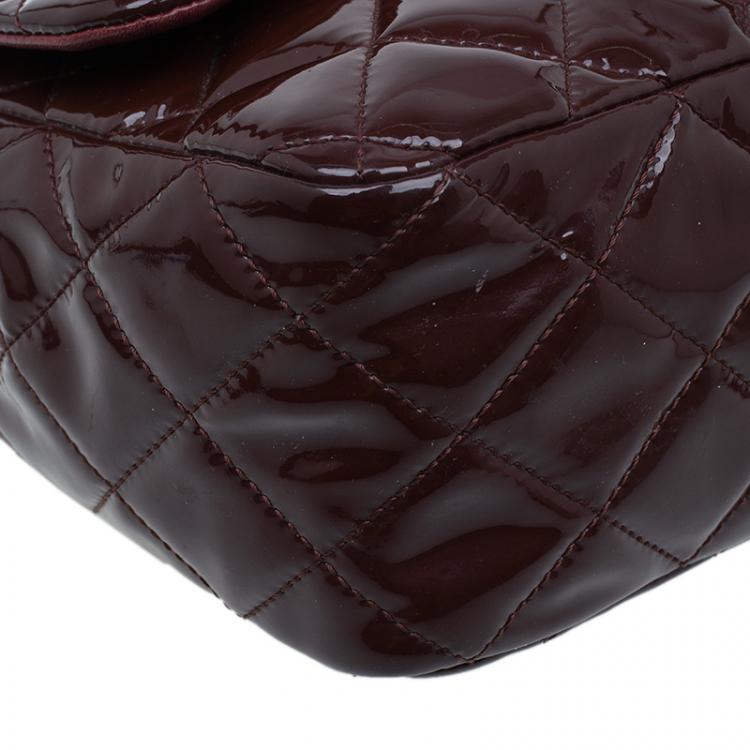 Pre Owned Chanel Burgundy Quilted Patent Leather Jumbo Classic Single Flap Bag