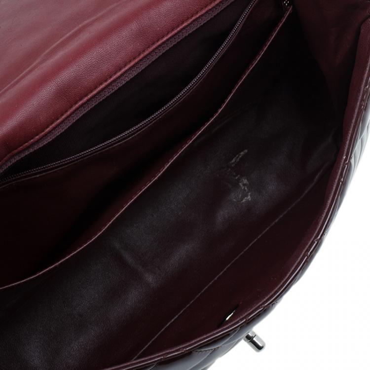 Pre Owned Chanel Burgundy Quilted Patent Leather Jumbo Classic Single Flap Bag