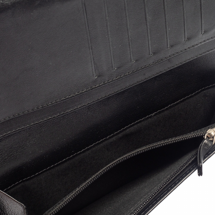 Pre Owned Chanel Black Quilted Patent Leather Flap Long Wallet