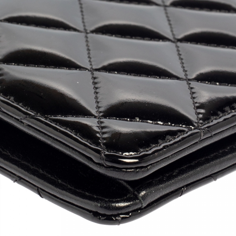 Pre Owned Chanel Black Quilted Patent Leather Flap Long Wallet