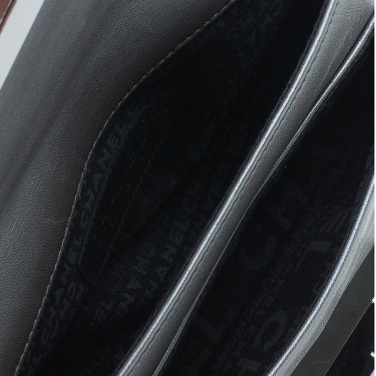 Pre Owned Chanel Silver Leather Mademoiselle Lock Evening Flap Bag