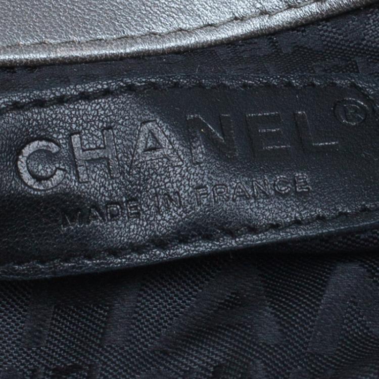 Pre Owned Chanel Silver Leather Mademoiselle Lock Evening Flap Bag