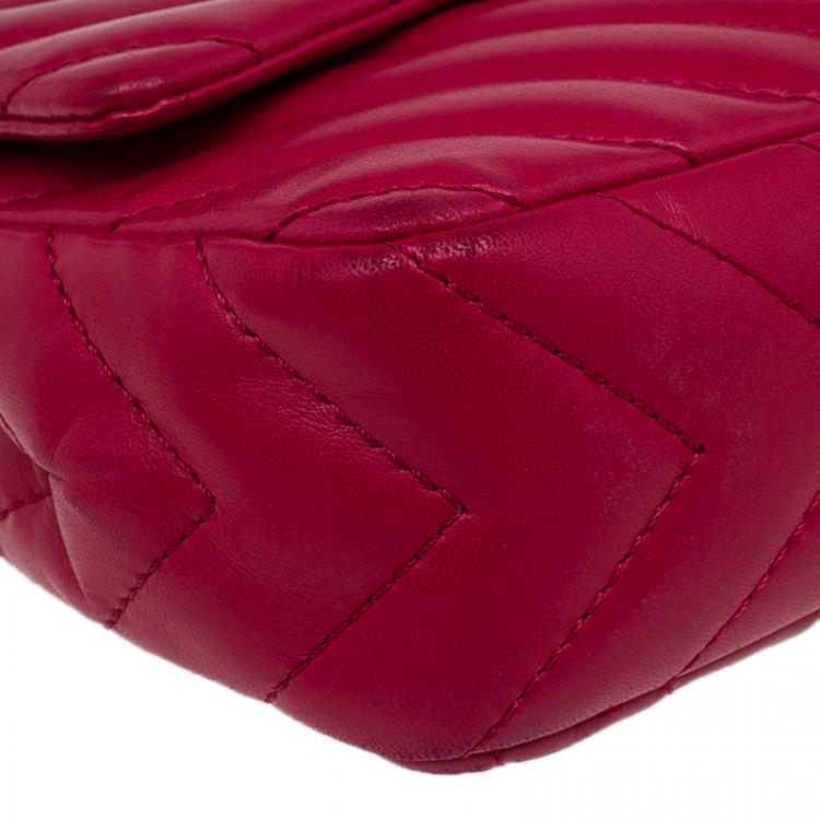 Pre Owned Chanel Red Chevron Quilted Lambskin Medium Classic Single Flap Bag