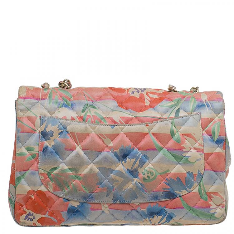 Pre Owned Chanel Floral Print Leather Jumbo Classic Single Flap Bag