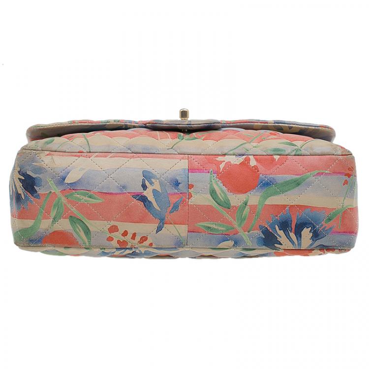 Pre Owned Chanel Floral Print Leather Jumbo Classic Single Flap Bag