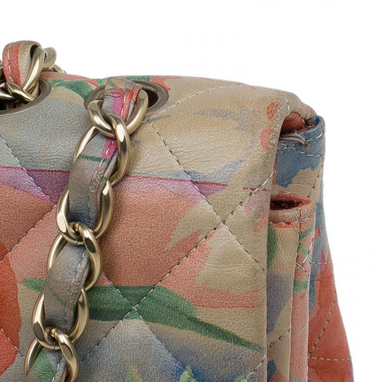 Pre Owned Chanel Floral Print Leather Jumbo Classic Single Flap Bag