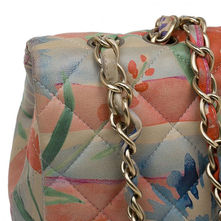 Pre Owned Chanel Floral Print Leather Jumbo Classic Single Flap Bag