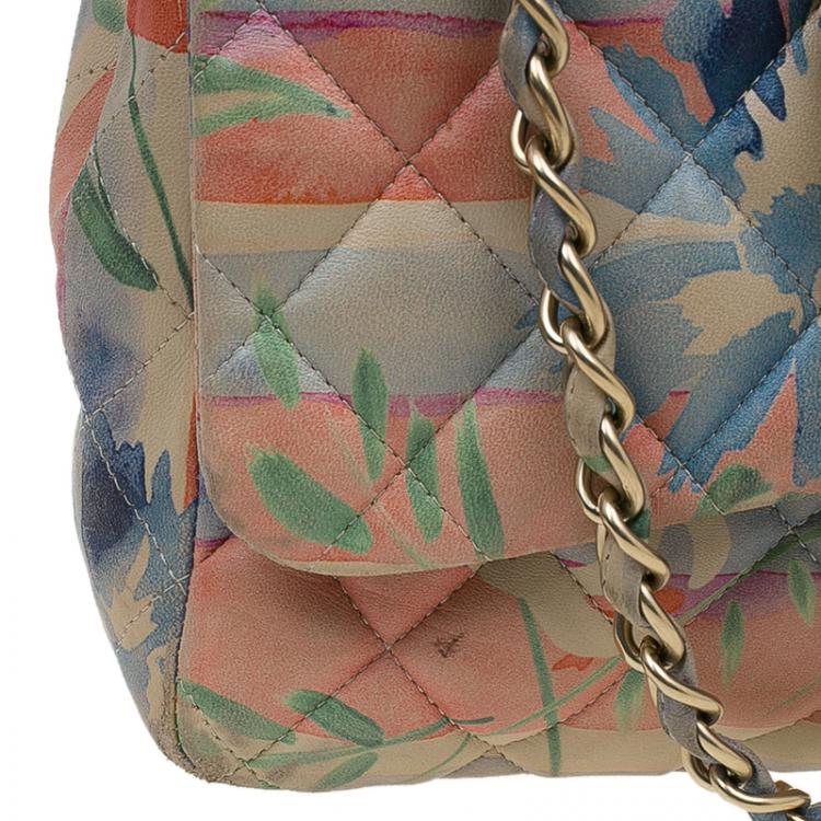 Pre Owned Chanel Floral Print Leather Jumbo Classic Single Flap Bag