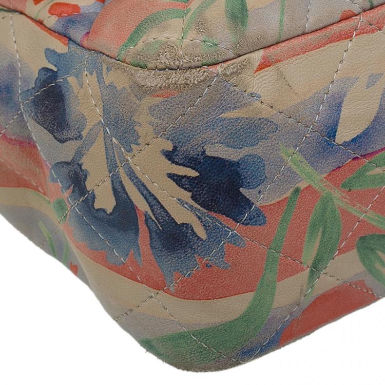 Pre Owned Chanel Floral Print Leather Jumbo Classic Single Flap Bag