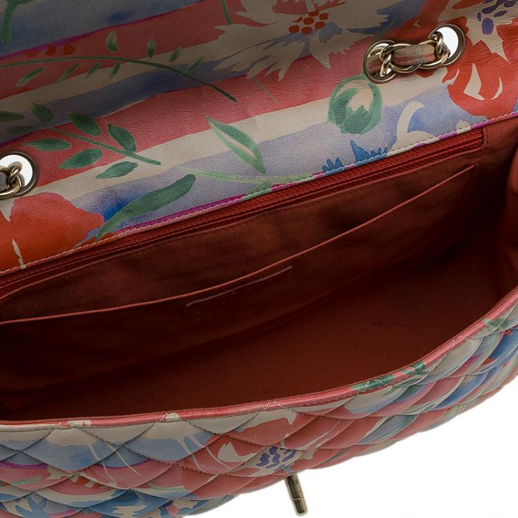 Pre Owned Chanel Floral Print Leather Jumbo Classic Single Flap Bag