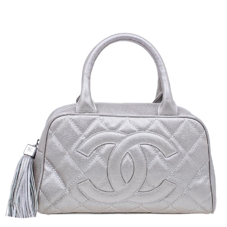 Chanel Silver Quilted Caviar Leather Small Tassel Bowler Bag Chanel | The  Luxury Closet