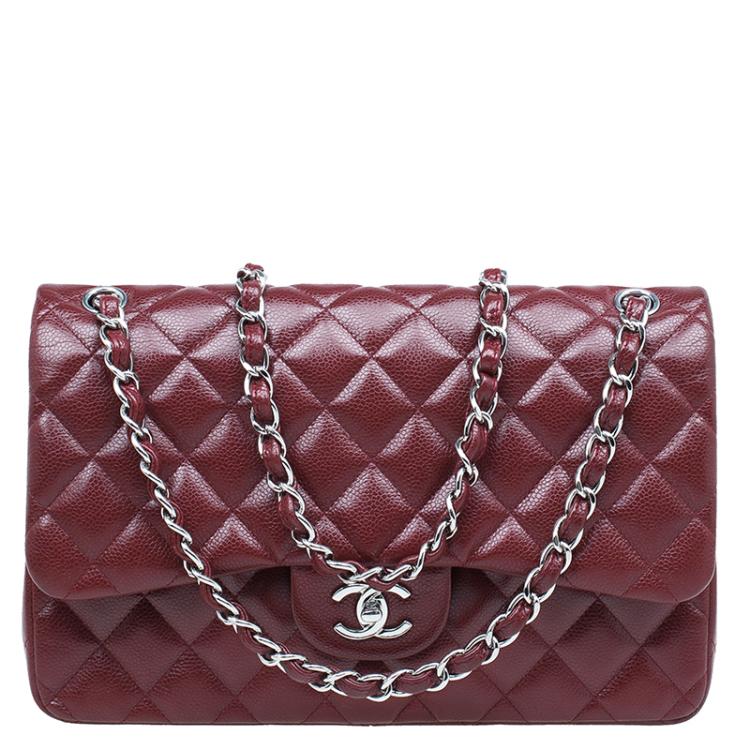 Chanel Burgundy Quilted Caviar Leather Jumbo Classic Double Flap Bag Chanel  | The Luxury Closet