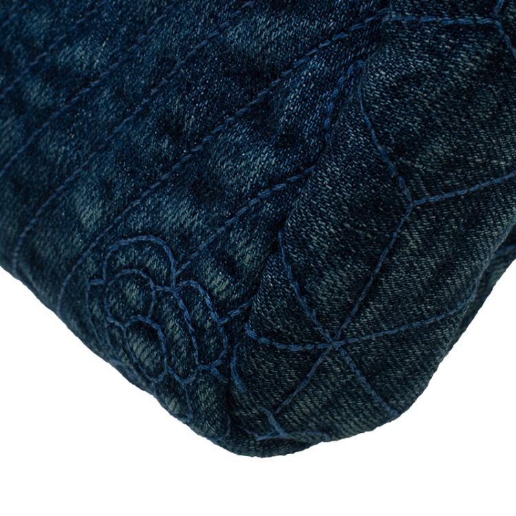 Pre Owned Chanel Blue Denim Camellia Embroidered Just Mademoiselle Bowling Bag