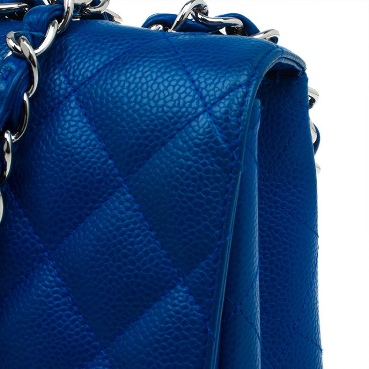 Pre Owned Chanel Blue Quilted Caviar Leather Jumbo Classic Single Flap Bag