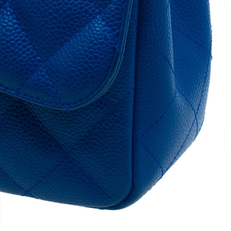 Pre Owned Chanel Blue Quilted Caviar Leather Jumbo Classic Single Flap Bag