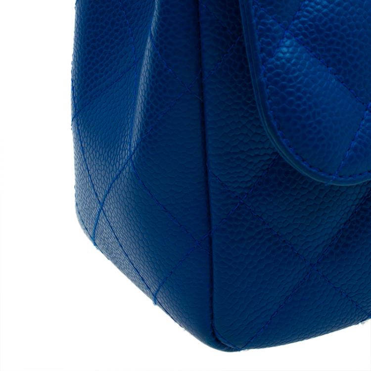 Pre Owned Chanel Blue Quilted Caviar Leather Jumbo Classic Single Flap Bag