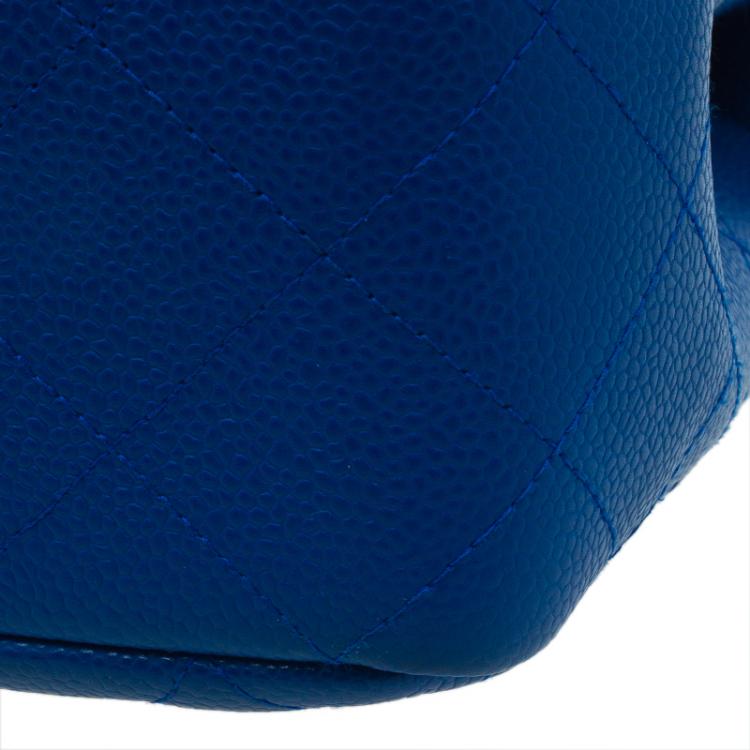 Pre Owned Chanel Blue Quilted Caviar Leather Jumbo Classic Single Flap Bag