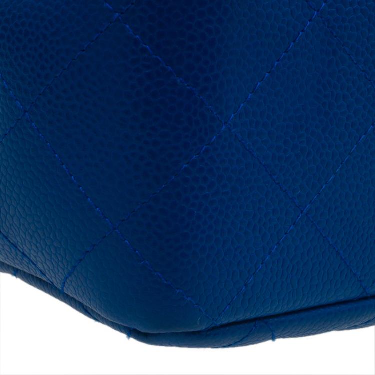 Pre Owned Chanel Blue Quilted Caviar Leather Jumbo Classic Single Flap Bag