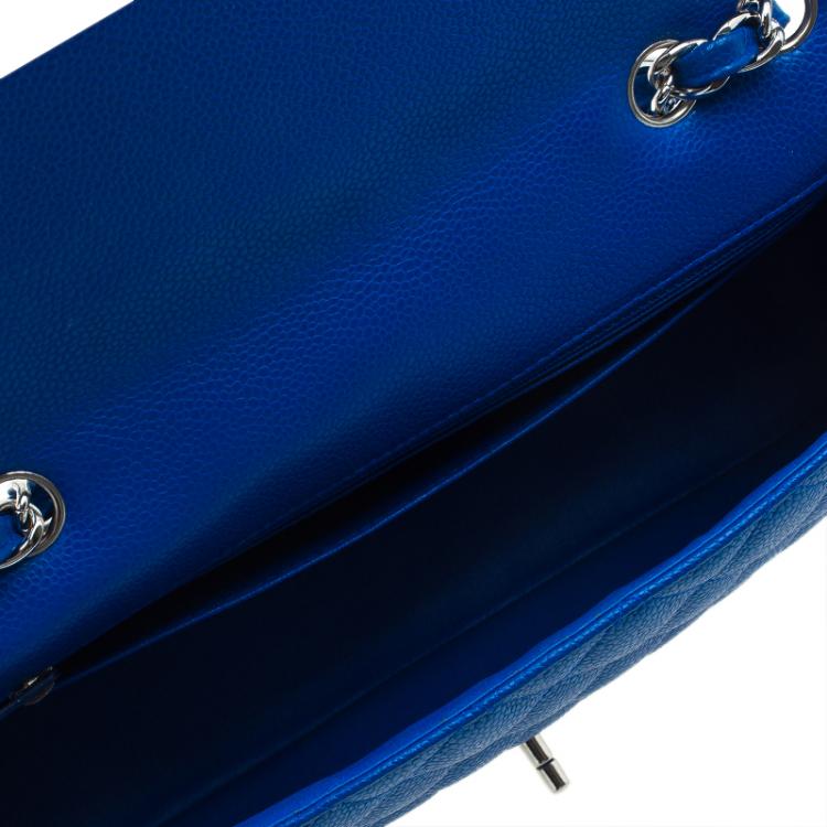 Pre Owned Chanel Blue Quilted Caviar Leather Jumbo Classic Single Flap Bag