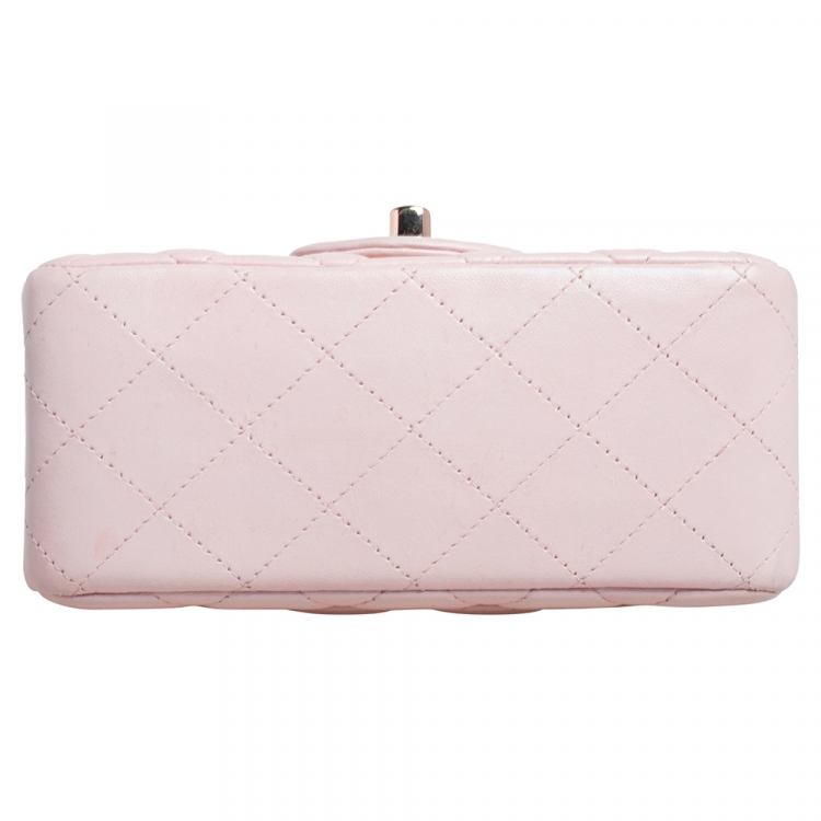 Pre Owned Chanel Pink Quilted Lambskin Leather Mini Square Classic Flap Bag