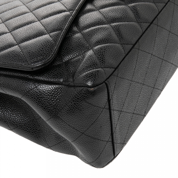 Pre Owned Chanel Black Quilted Caviar Leather Maxi Classic Single Flap Bag