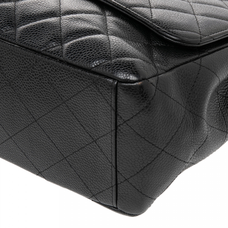 Pre Owned Chanel Black Quilted Caviar Leather Maxi Classic Single Flap Bag