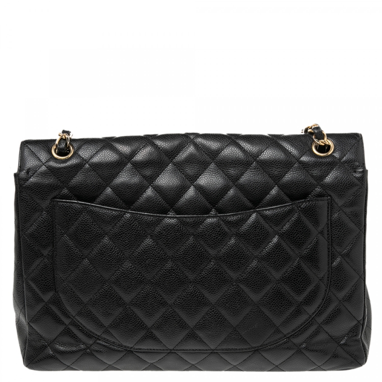 Pre Owned Chanel Black Quilted Caviar Leather Maxi Classic Single Flap Bag