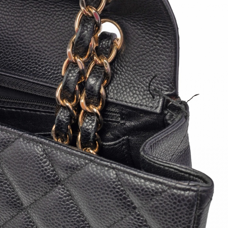 Pre Owned Chanel Black Quilted Caviar Leather Maxi Classic Single Flap Bag