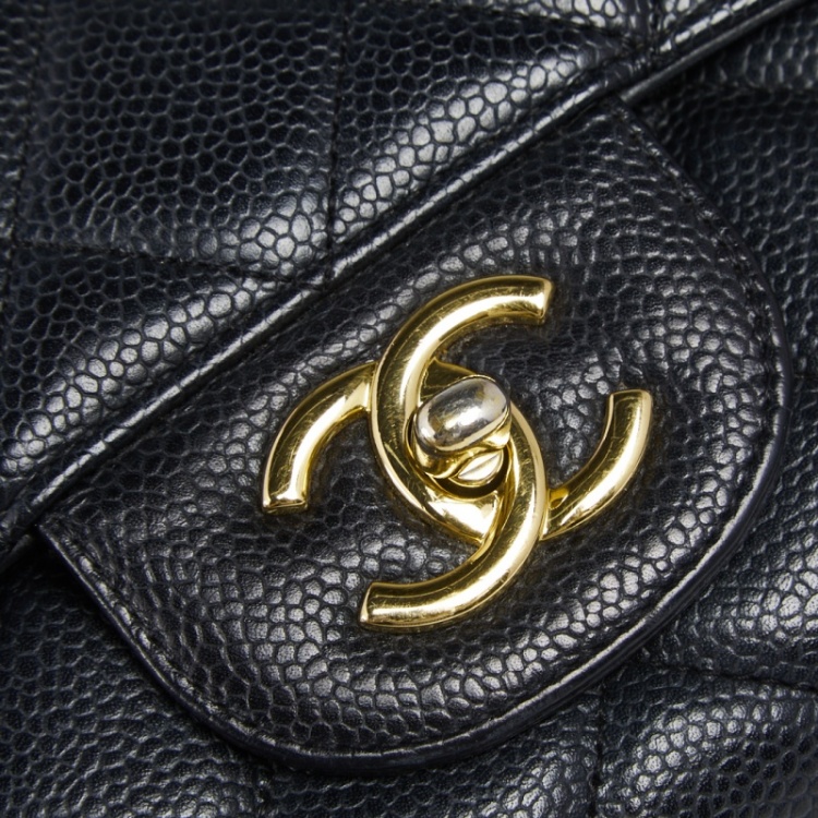 Pre Owned Chanel Black Quilted Caviar Leather Maxi Classic Single Flap Bag