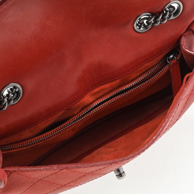 Pre Owned Chanel Red Quilted Leather Single Flap Bag