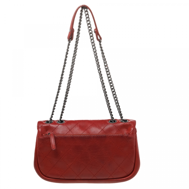 Pre Owned Chanel Red Quilted Leather Single Flap Bag