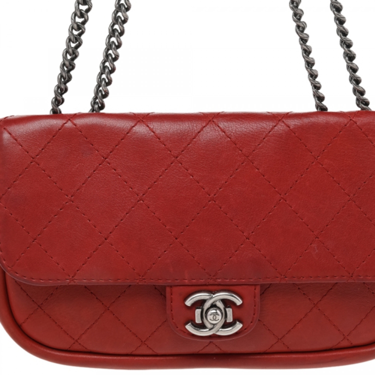 Pre Owned Chanel Red Quilted Leather Single Flap Bag