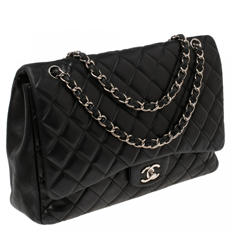 Pre Owned Chanel Black Quilted Leather Maxi Classic Single Flap Bag